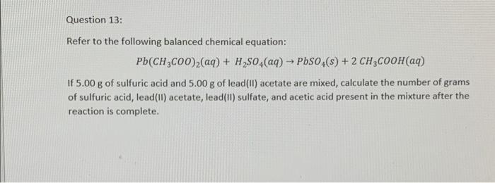 Solved Refer to the following balanced chemical equation: | Chegg.com