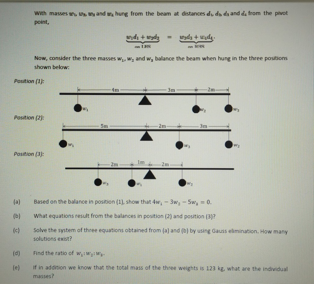 Solved 3. A uniform beam is in perfect balance with a pivot | Chegg.com