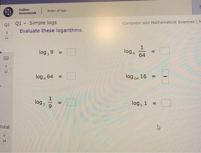 Solved Online Homework Rules Of Logs Q1 Computer And Math Chegg Com