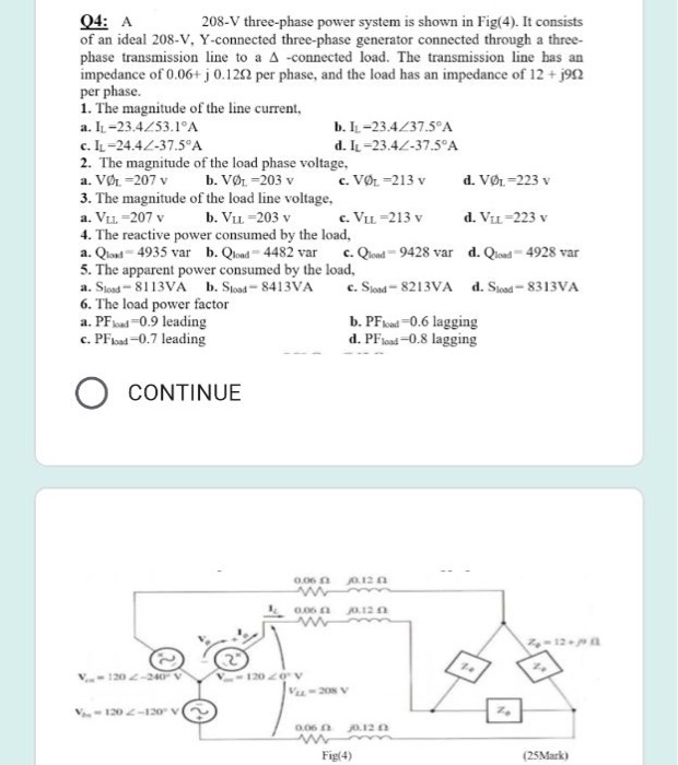 Solved 04: A 208-V Three-phase Power System Is Shown In | Chegg.com