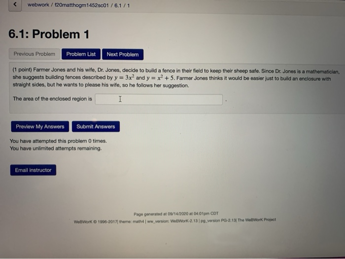 Solved webwork / 120matthogm1452sc01 / 6.1/1 6.1: Problem 1 | Chegg.com