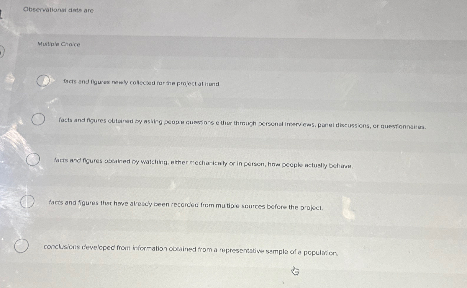 Solved Observational data areMultiple Choicefacts and | Chegg.com