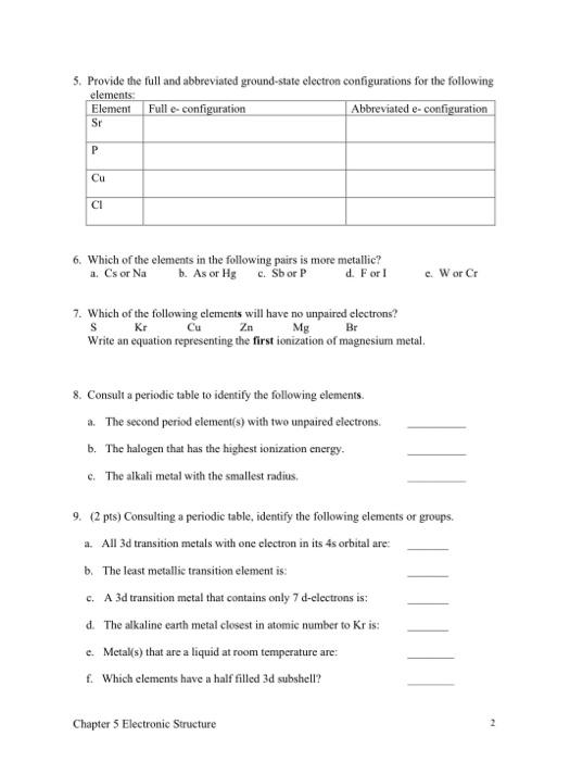 Solved 5. Provide the full and abbreviated ground-state | Chegg.com