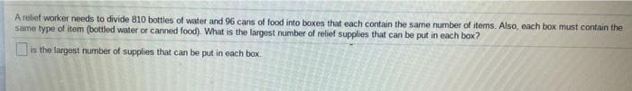 Solved A relief worker needs to divide 810 bottles of water | Chegg.com