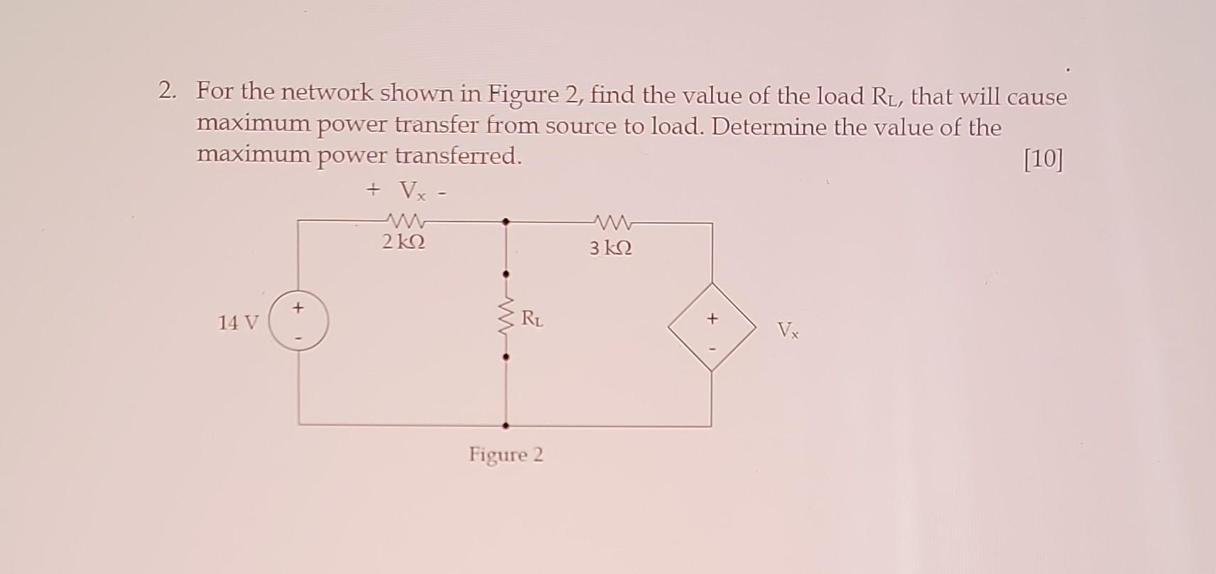 Solved 2. For the network shown in Figure 2, find the value | Chegg.com