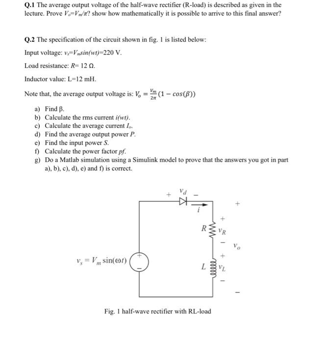 Solved Q 1 The Average Output Voltage Of The Half Wave Re Chegg Com