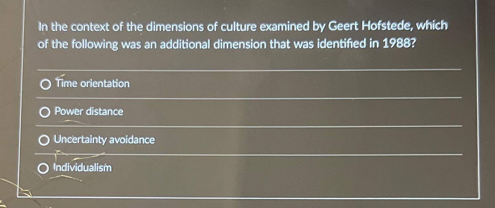 Solved In the context of the dimensions of culture examined | Chegg.com