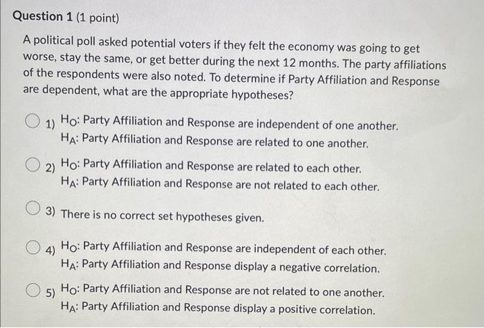 Solved A political poll asked potential voters if they felt | Chegg.com
