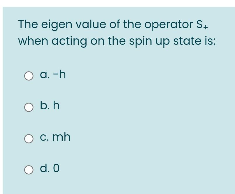 Solved The eigen value of the operator S+ when acting on the | Chegg.com