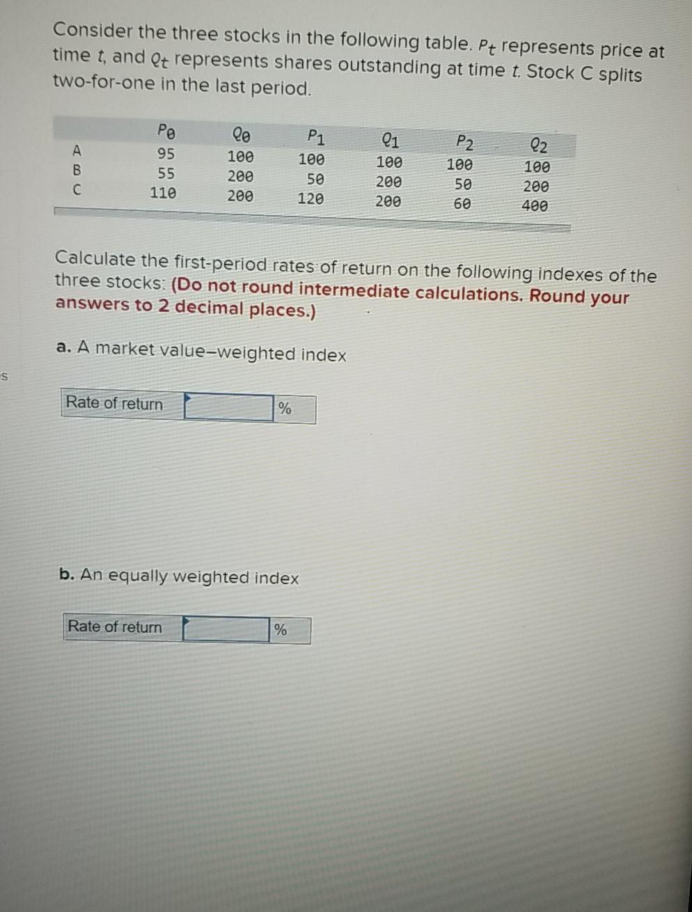Solved Consider the three stocks in the following table. Pt | Chegg.com