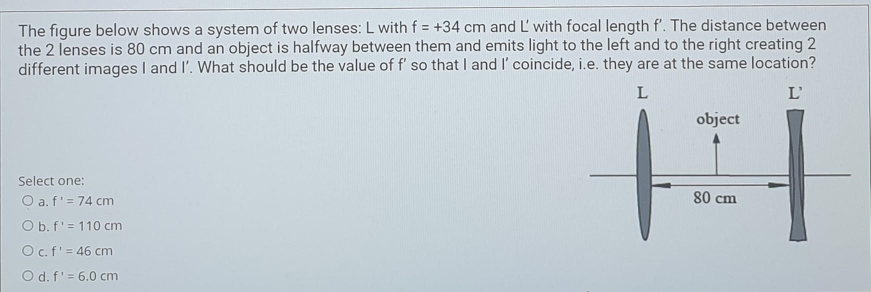 Solved The figure below shows a system of two lenses: L with | Chegg.com