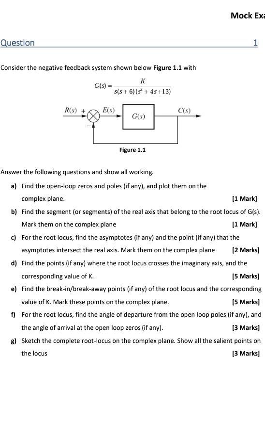 Solved Mock Exa Question 1 Consider The Negative Feedback | Chegg.com