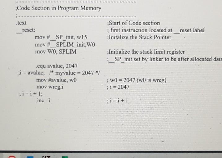 Code Section in Program Memory .text reset: Start of | Chegg.com