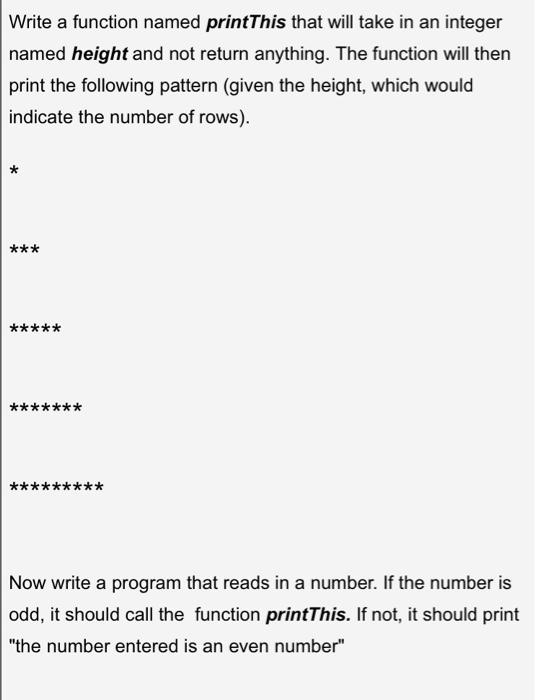 Solved Write a function named printThis that will take in an | Chegg.com