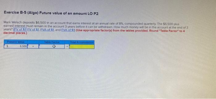 Solved Exercise B-5 (Algo) Future Value Of An Amount LO P2 | Chegg.com