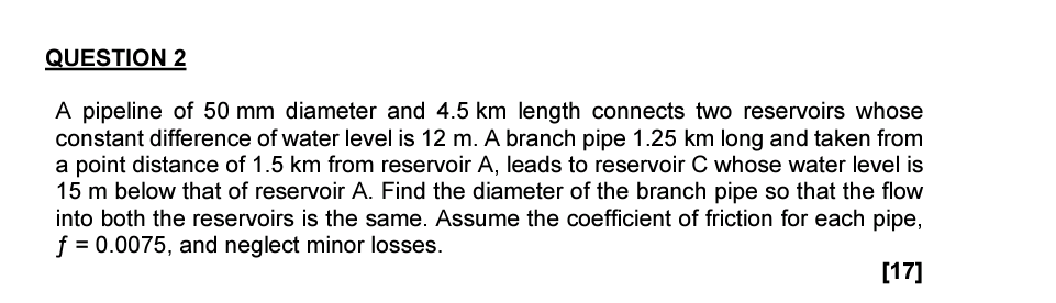 Solved QUESTION 2 A pipeline of 50 mm diameter and 4.5 km | Chegg.com