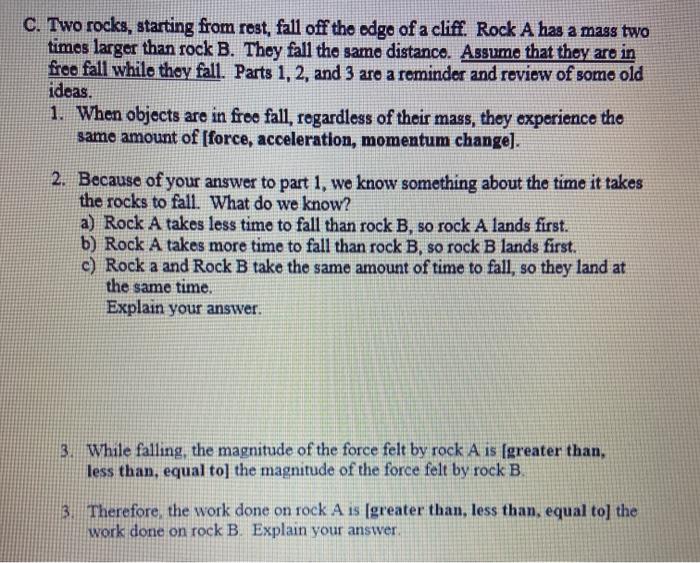 Solved C. Two rocks, starting from rost, fall off the edge | Chegg.com