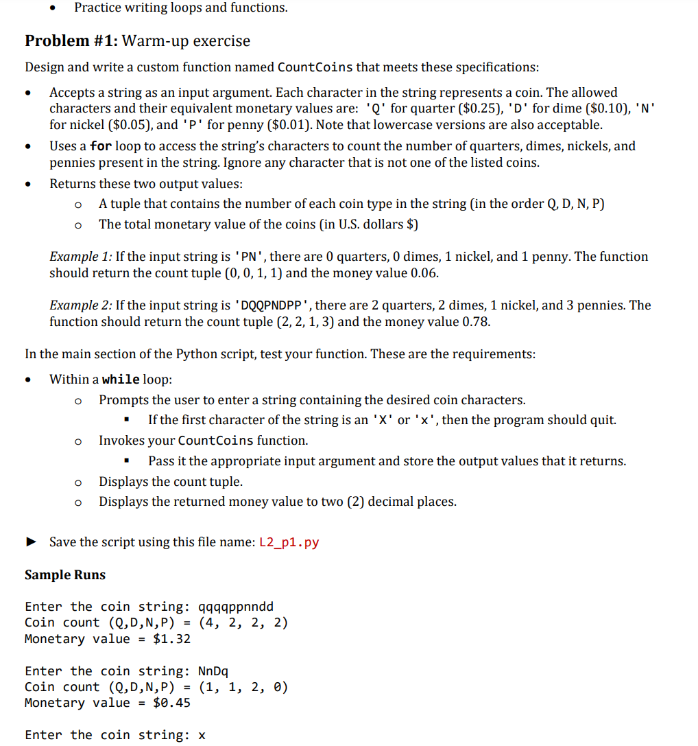 Solved - ﻿Practice writing loops and functions.Problem \#1: | Chegg.com image.