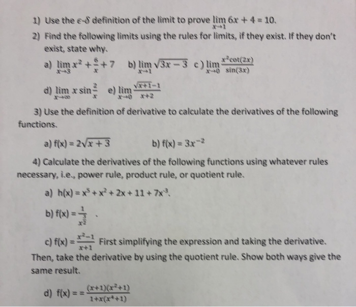 Solved 1 Use The Es Definition Of The Limit To Prove Lim Chegg Com