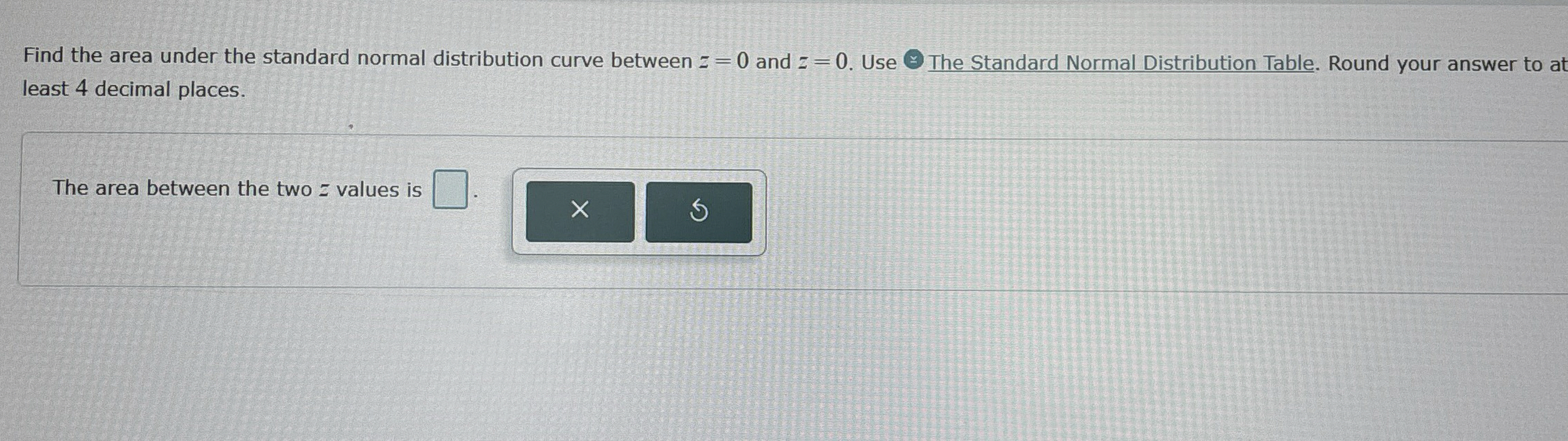Find the area under the standard normal distribution