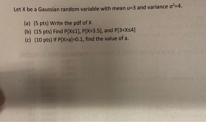 Solved Let X be a Gaussian random variable with mean u=3 and | Chegg.com