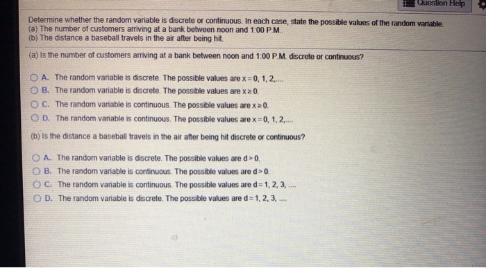 Solved Question Help Determine whether the random variable | Chegg.com