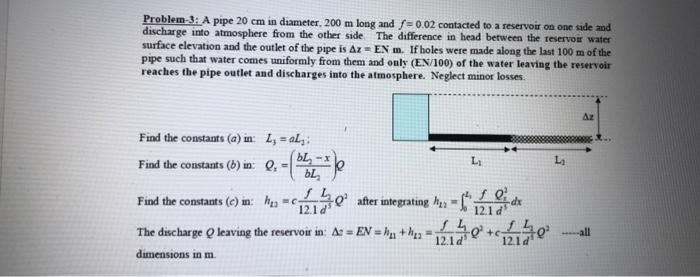 Solved Problem-3: A pipe 20 cm in diameter, 200 m long and | Chegg.com