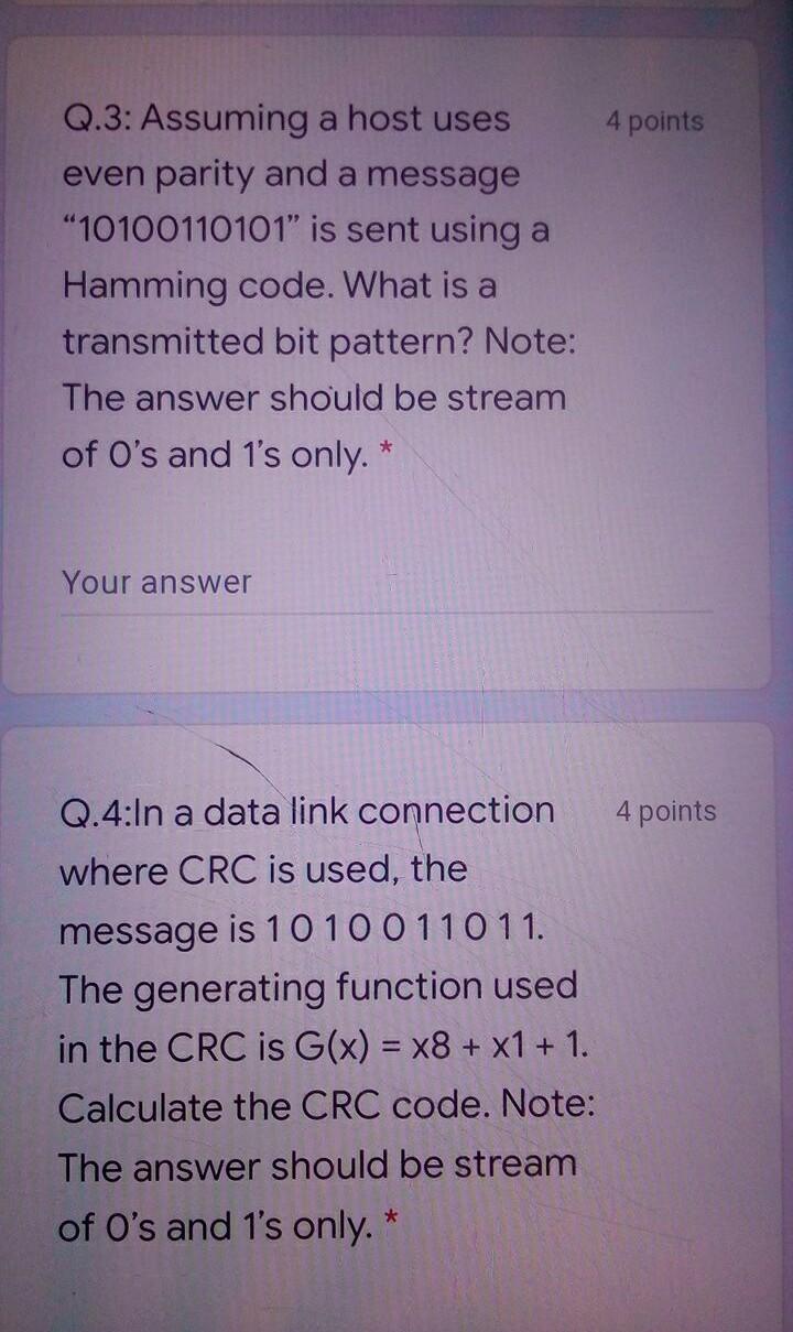 Solved 4 points Q.3: Assuming a host uses even parity and a | Chegg.com