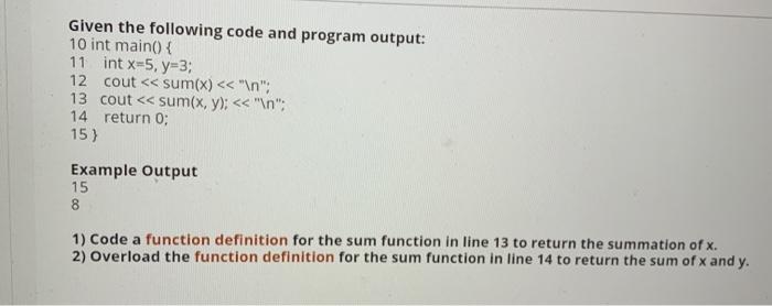 Solved Given the following code and program output: 10 int | Chegg.com