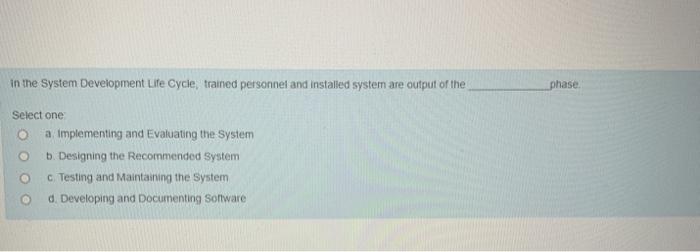 Solved In The System Development Life Cycle, Trained | Chegg.com