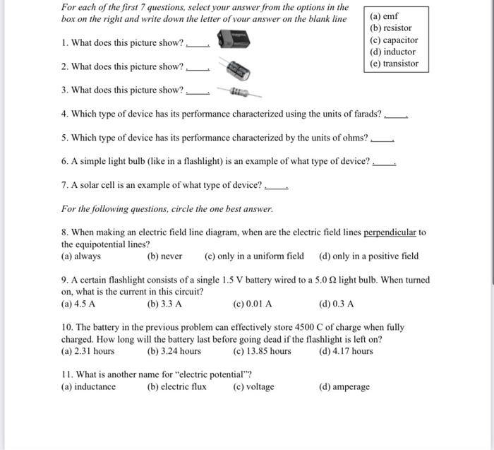 Solved For each of the first 7 questions, select your answer | Chegg.com
