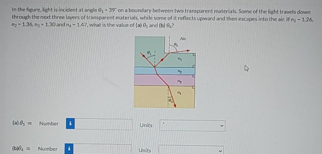 Solved In the figure, light is incident at angle - 39'on a | Chegg.com