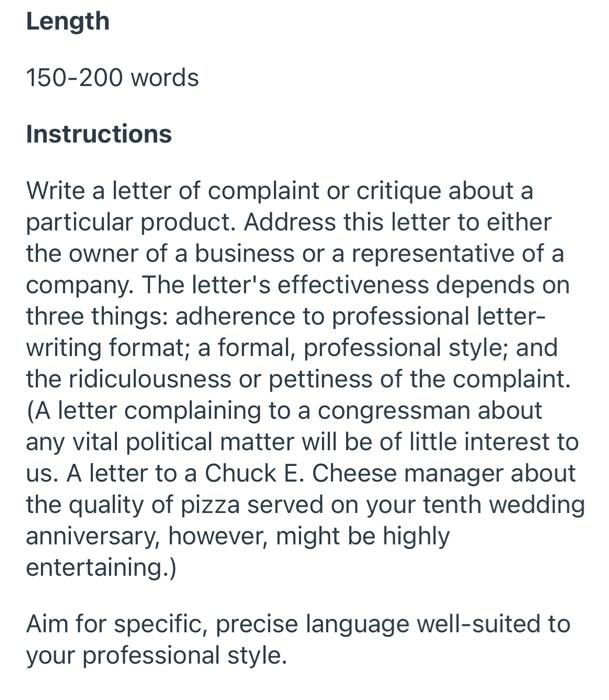 Solved Length 150-200 words Instructions Write a letter of | Chegg.com