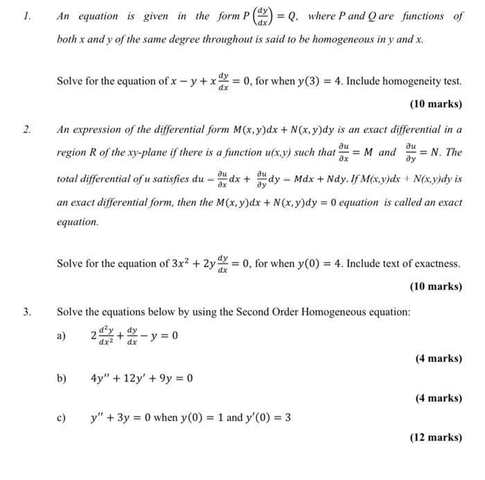 Solved 1. An equation is given in the form P ) = Q, where P | Chegg.com
