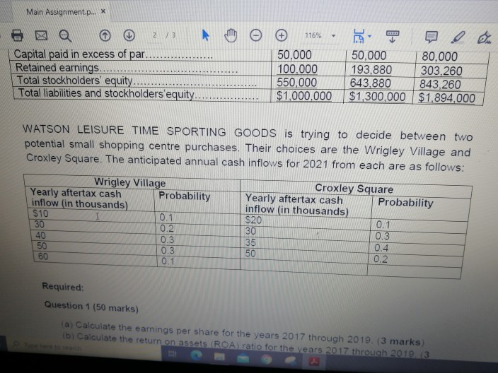 Solved Watson Leisure Time Sporting Goods manufactures golf