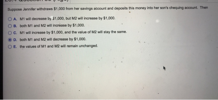Solved Suppose Jennifer Withdraws 1 000 From Her Savings Chegg