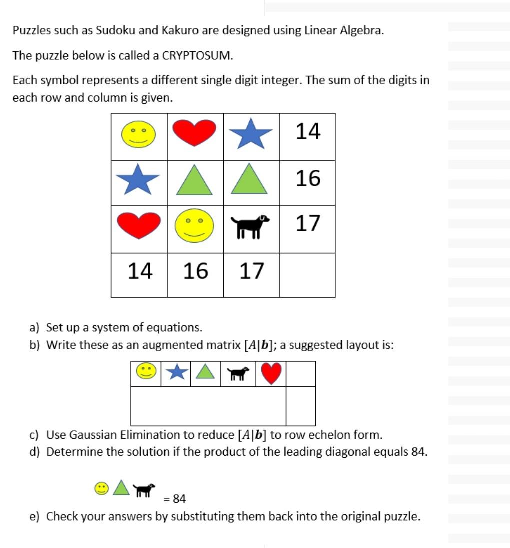 Solved Puzzles such as Sudoku and Kakuro are designed using | Chegg.com
