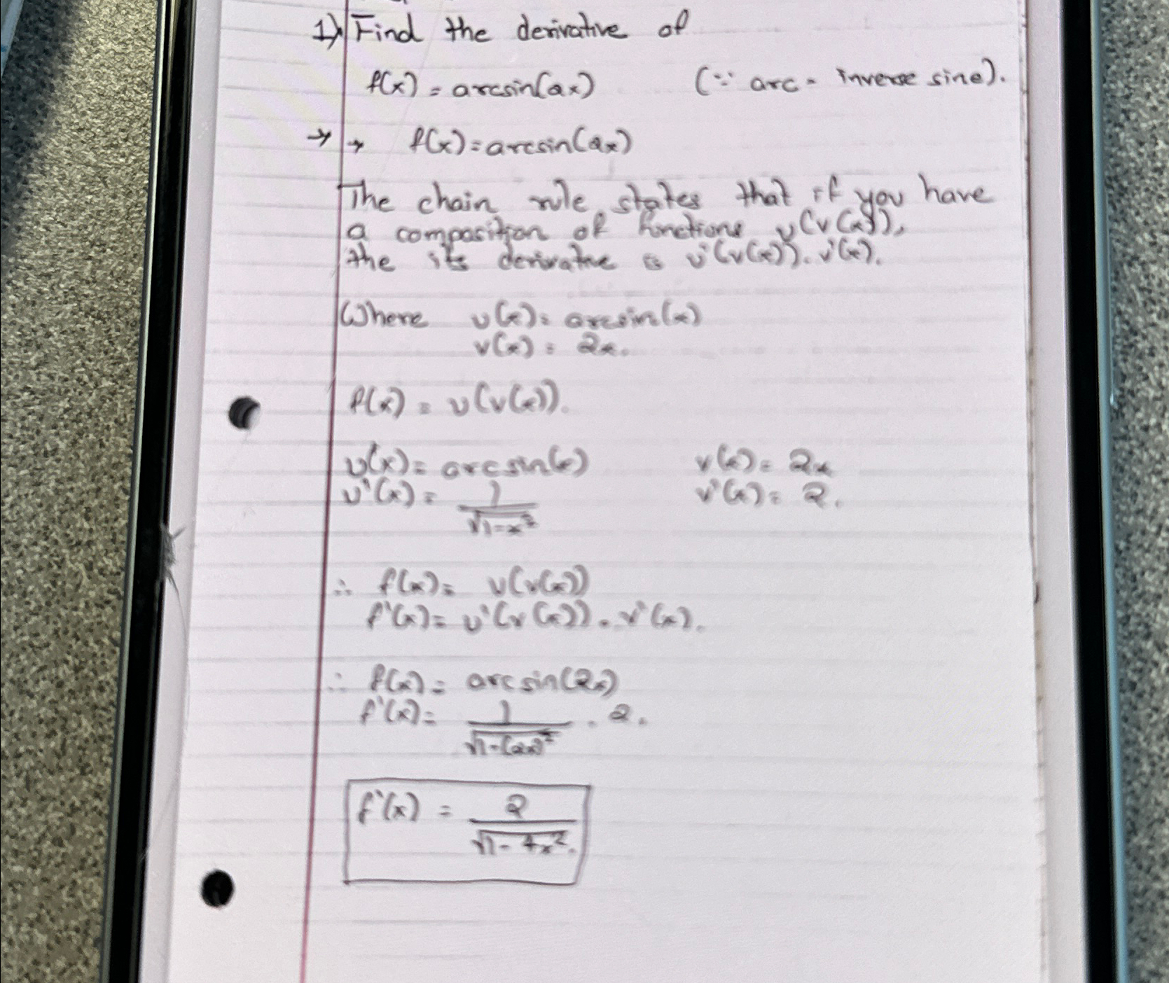 Solved . ﻿Find the derivative off(x)=arcsin(2x),(:'arc - | Chegg.com
