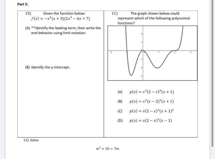 Solved Part 5: 10) Given the function below: f(x) = | Chegg.com