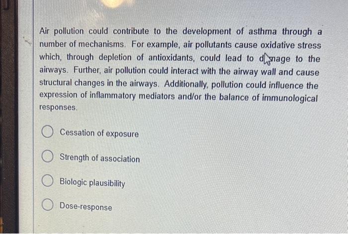 Air pollution could contribute to the development of | Chegg.com