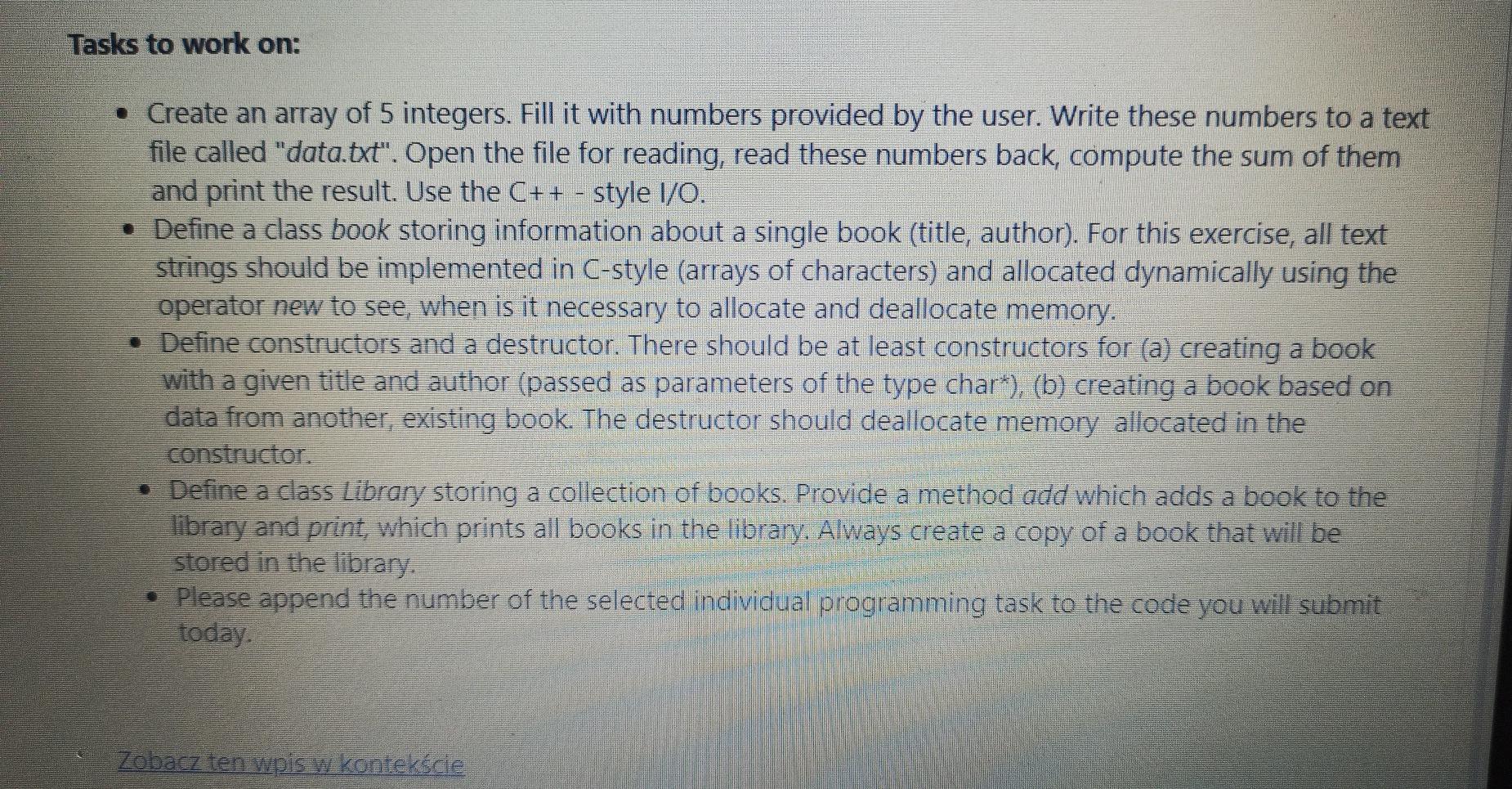 Solved Tasks to work on: • Create an array of 5 integers. | Chegg.com
