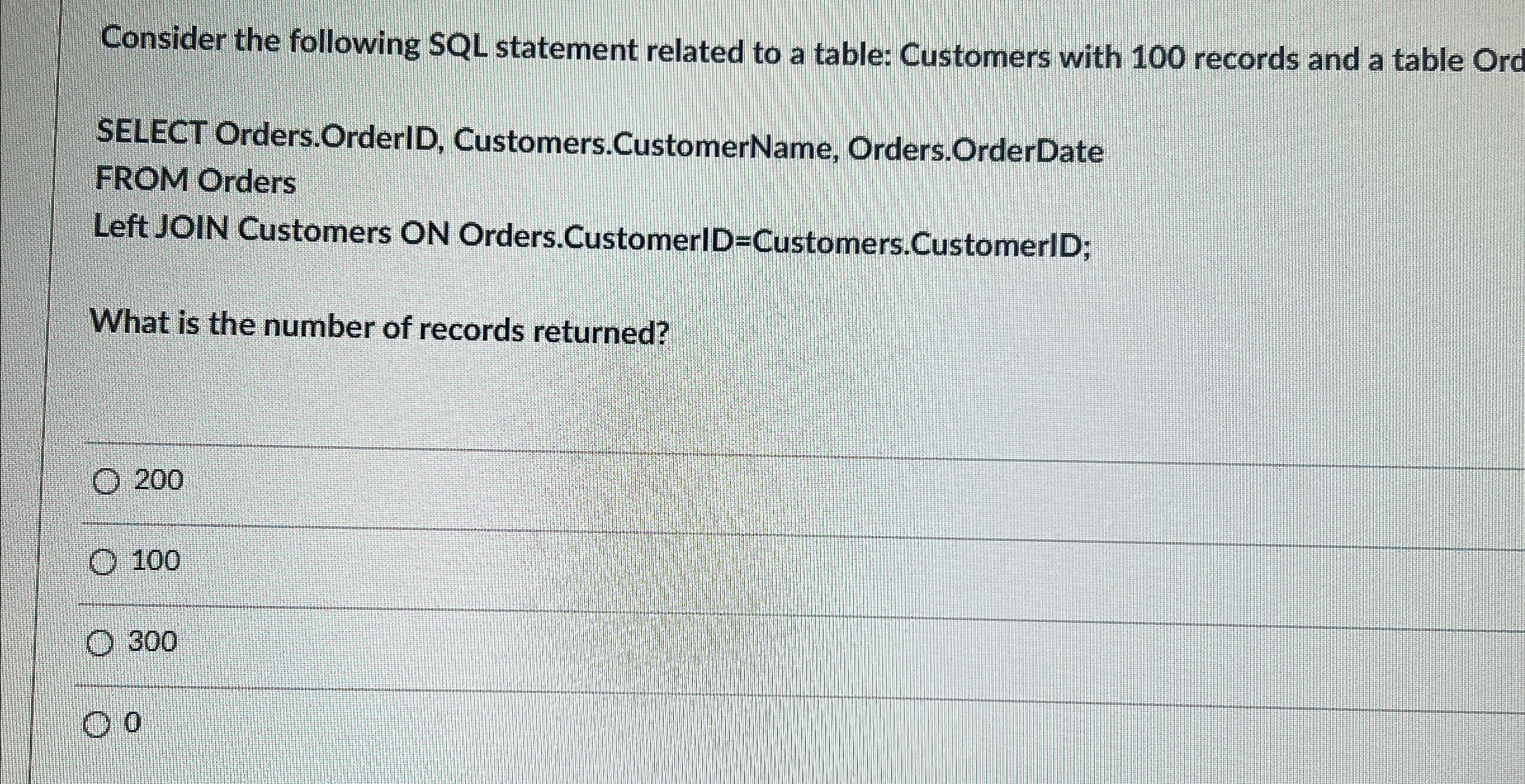Solved Consider the following SQL statement related to a | Chegg.com