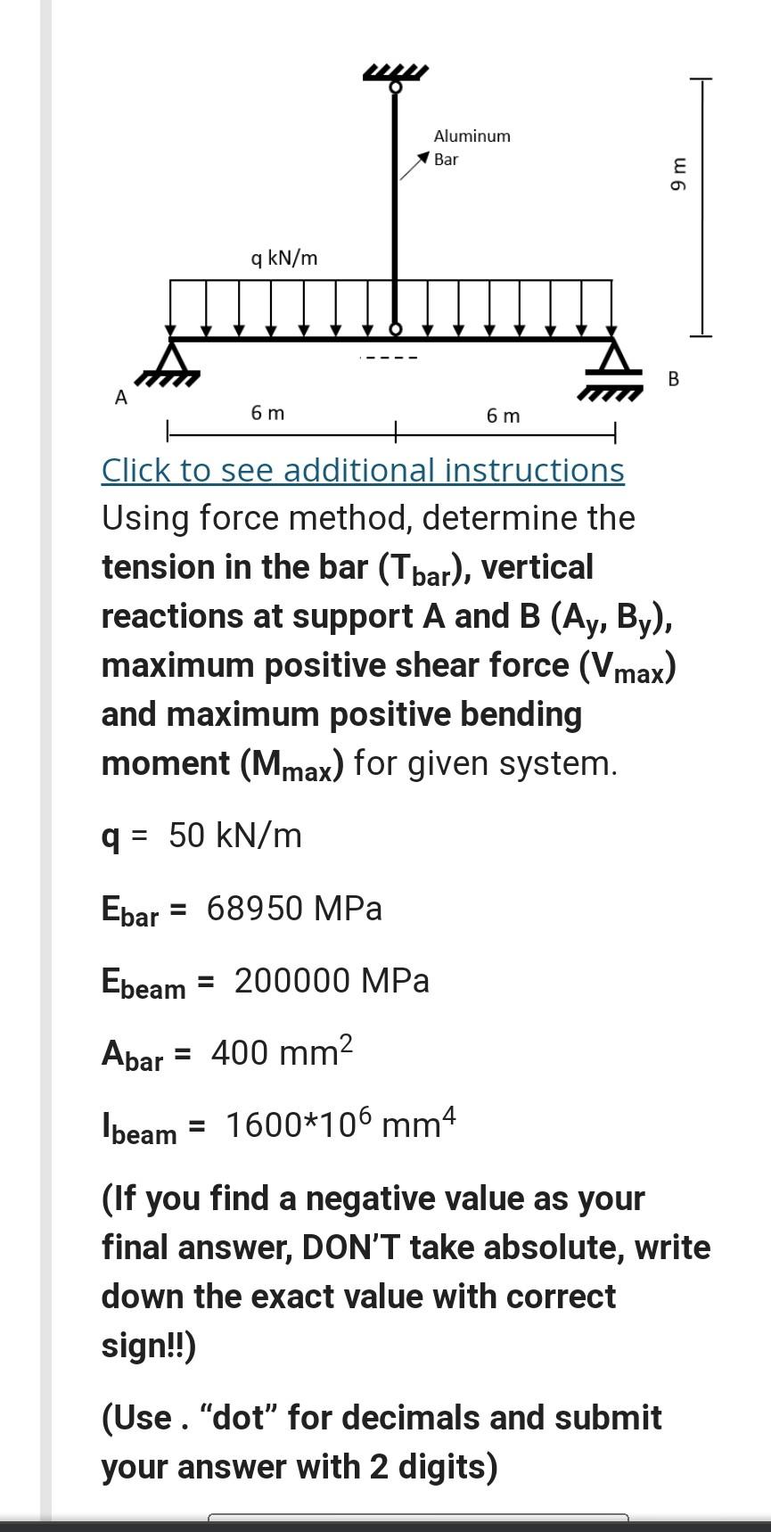 Solved q=50kN/mEbar =68950MPaEbeam =200000MPaAbar =400 | Chegg.com