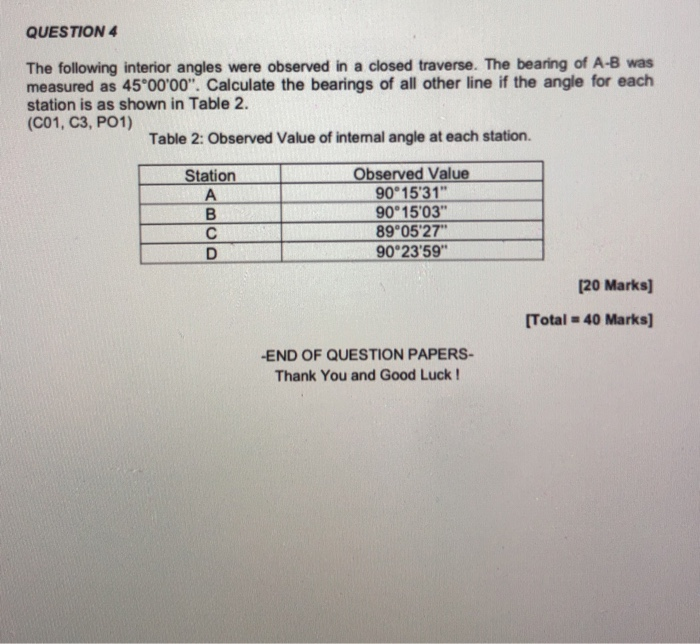 Solved QUESTION 4 The following interior angles were | Chegg.com