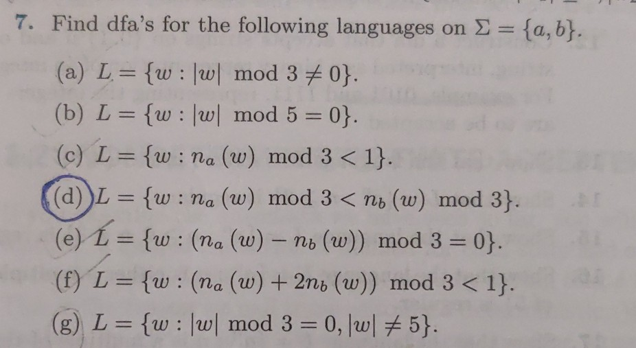 Solved 7. Find Dfa's For The Following Languages On = {a,b}. | Chegg.com