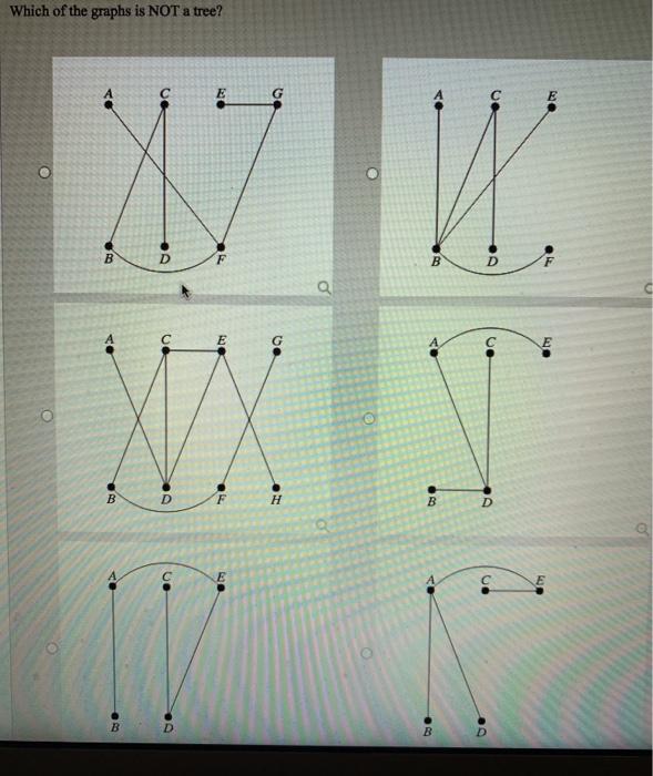 Solved Which of the graphs is NOT a tree? WW B D Q LY G . B | Chegg.com