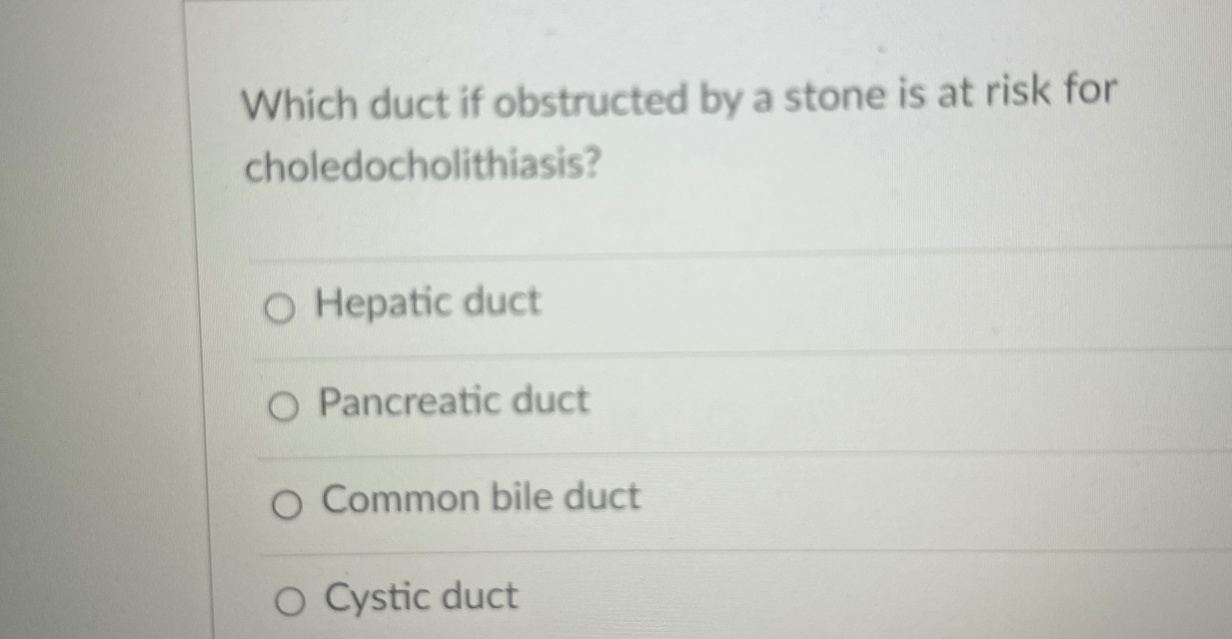 Solved Which duct if obstructed by a stone is at risk for | Chegg.com