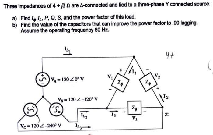 Solved Three impedances of 4+βΩ are Δ-connected and tied to | Chegg.com