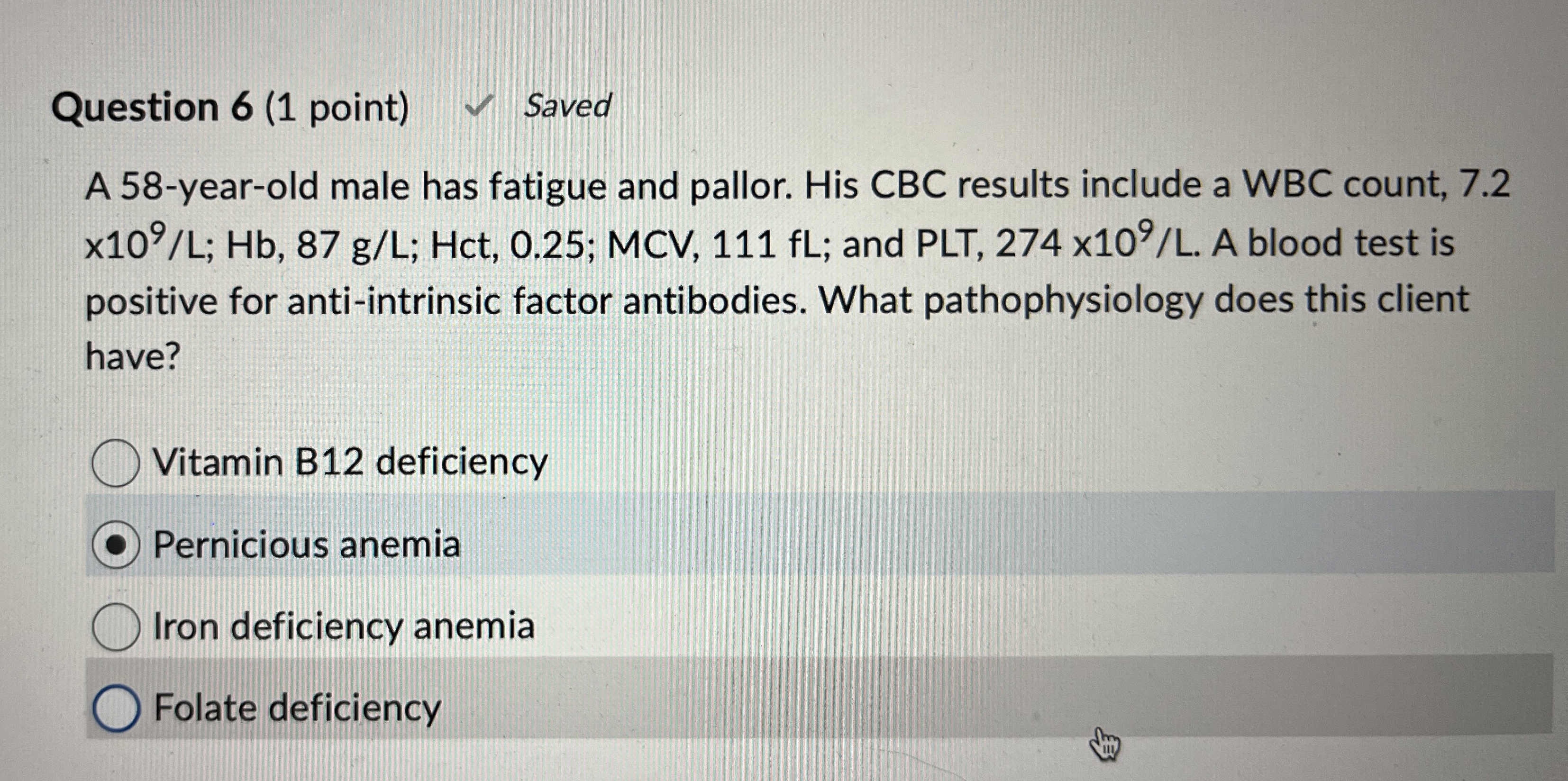 Solved Question 6 (1 ﻿point) ﻿SavedA 58yearold male has