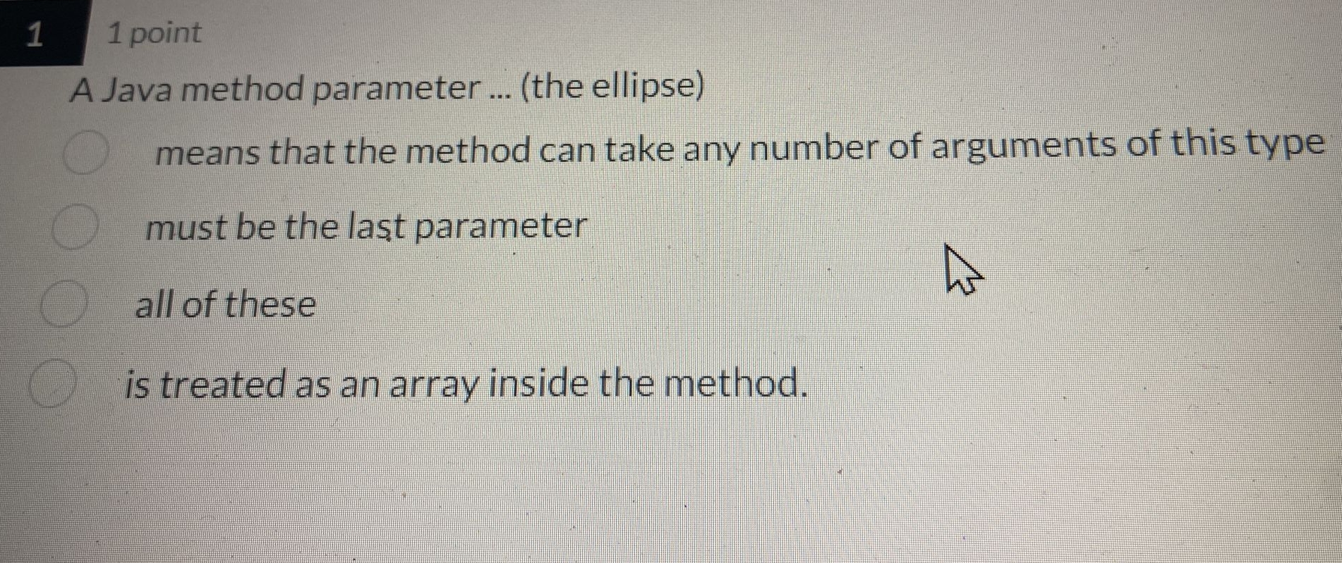 Solved 11 ﻿pointA Java method parameter ... (the | Chegg.com